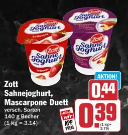 HIT Zott Sahnejoghurt, Mascarpone Duett Angebot