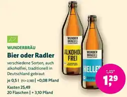 Biomarkt WUNDERBRÄU Bier oder Radler Angebot