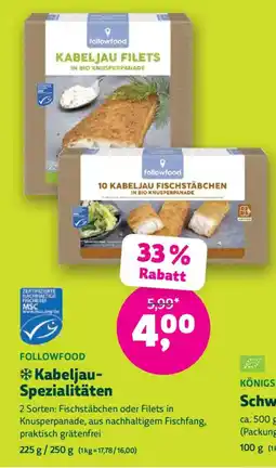 Biomarkt followfood Kabeljau-Spezialitäten Angebot