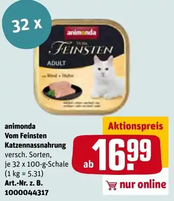 REWE Animonda Vom Feinsten Katzennassnahrung 32x100g Schale Angebot