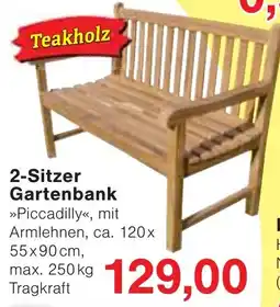Wiglo Wunderland Teakholz 2-Sitzer Gartenbank »Piccadilly«, mit Armlehnen Angebot