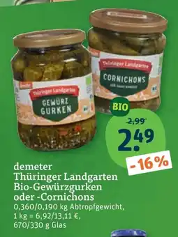 tegut Thüringer Landgarten Bio-Gewürzgurken oder -Cornichons Angebot