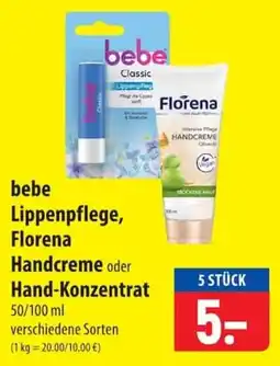 Famila Nord Ost bebe Lippenpflege, Florena Handcreme oder Hand-Konzentrat Angebot