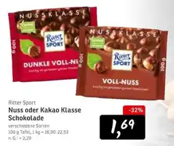 KONSUM Ritter Sport Nuss oder Kakao Klasse Schokolade Angebot