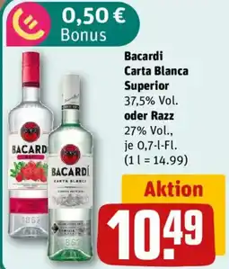 nahkauf Bacardi Carta Blanca Superior oder Razz Angebot