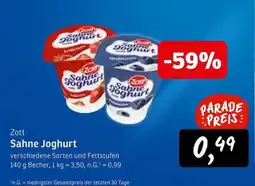 KONSUM Zott Sahne Joghurt Angebot