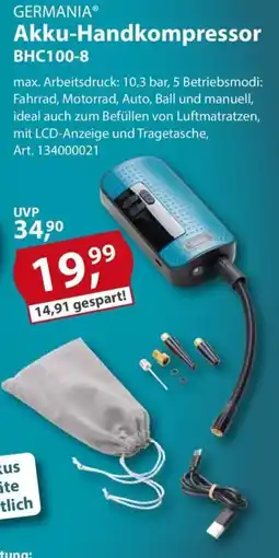 Sonderpreis Baumarkt GERMANIA Akku-Handkompressor BHC100-8 Angebot