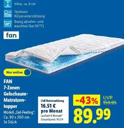 Lidl FAN 7-Zonen Gelschaum-Matratzen-topper Angebot