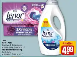 REWE Lenor All in 1 Pods oder Waschmittel flüssig Angebot