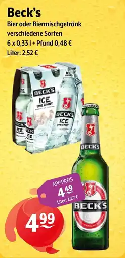 Getränke Hoffmann Beck's Bier oder Biermischgetränk Angebot