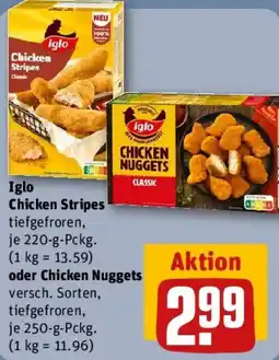 REWE Iglo Chicken Stripes oder Chicken Nuggets Angebot