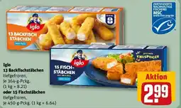 REWE Iglo 13 Backfischstäbchen oder 15 Fischstäbchen Angebot