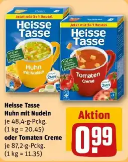 REWE Heisse Tasse Huhn mit Nudeln oder Tomaten Creme Angebot