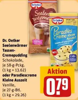REWE Dr. Oetker Seelenwärmer Tassen-Cremepudding oder Paradiescreme Kleine Auszeit Angebot