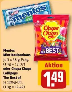 REWE Mentos Mint Kaubonbons oder Chupa Chups Lollipops The Best of Angebot