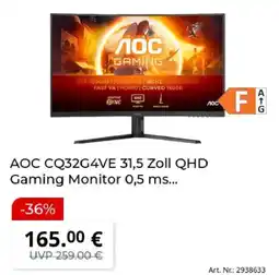 MediaMarkt AOC CQ32G4VE 31,5 Zoll QHD Gaming Monitor 0,5 ms.. Angebot
