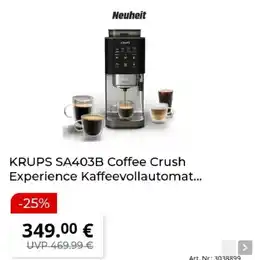 MediaMarkt KRUPS SA403B Coffee Crush Experience Kaffeevollautomat Angebot