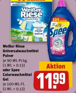 REWE Weißer Riese Universalwaschmittel Pulver oder Spee Colorwaschmittel Gel Angebot