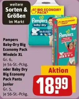 REWE Pampers Baby-Dry Big Economy Pack Windeln XL oder Baby Dry Big Economy Pack Pants Junior Angebot