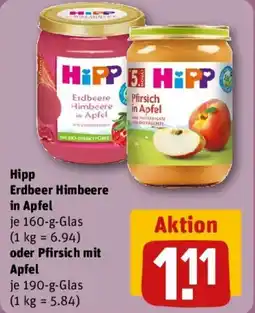 REWE Hipp Erdbeer Himbeere in Apfel oder Pfirsich mit Apfel Angebot