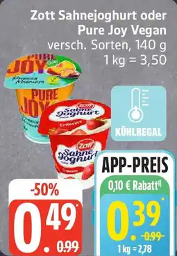 Edeka Zott Sahnejoghurt oder Pure Joy Vegan Angebot