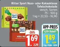 Edeka Ritter Sport Nuss oder Kakao-Klasse Tafelschokolade Angebot