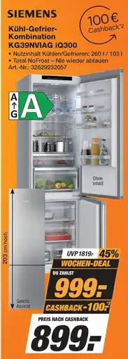 Expert Technomarkt SIEMENS Kühl-Gefrier-Kombination KG39NVIAG iQ300 Angebot