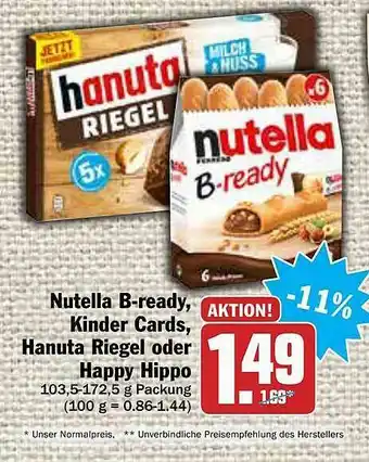 AEZ Nutella B-ready, Kinder Cards, Hanuta Riegel Oder Happy Hippo Angebot