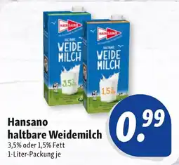 Nah & Frisch Hansano haltbare Weidemilch Angebot