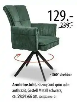 Franz Knuffmann Armlehnstuhl, Bezug Cord grün oder anthrazit, Gestell Metall schwarz Angebot