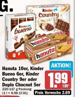 AEZ Hanuta 10er, Kinder Bueno 6er, Kinder Country 9er oder Duplo Chocnut 5er Angebot
