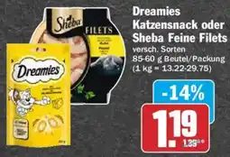 AEZ Dreamies Katzensnack oder Sheba Feine Filets Angebot