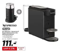 MediaMarkt DeLonghi Env 200 grau+ Aeroccino 3 Nespressomaschine inkl. Milchaufschäumer Angebot