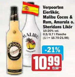 AEZ Verpoorten Eierlikör, Malibu Cocos & Rum, Amarula o. Sheridans Likör Angebot