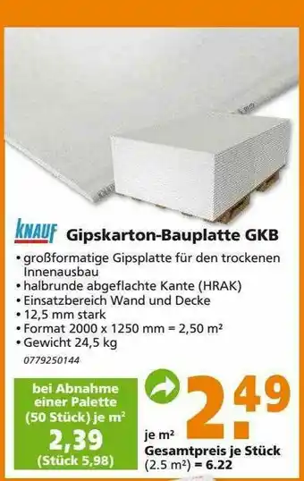 Globus Baumarkt Knauf Gipskarton-bauplatte Gkb Angebot