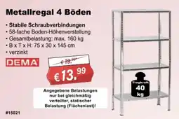 Stabilo Fachmarkt Metallregal 4 Böden DEMA Angebot