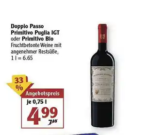 Globus Doppio Passo Primitivo Puglia IGT Oder Primitivo Bio Angebot