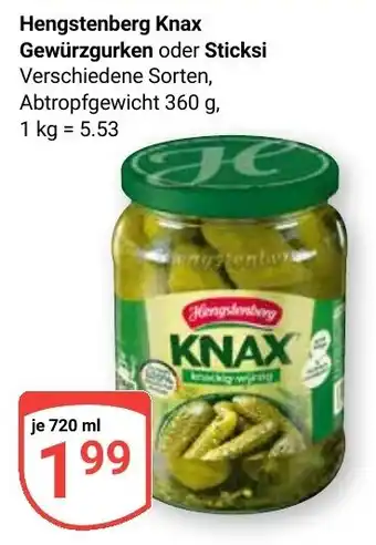 Globus Hengstenberg Knax Gewürzgurken Angebot