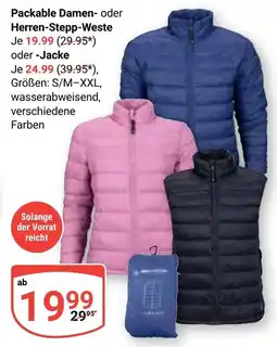 Globus Packable Damen- oder Herren-Stepp-Weste oder -Jacke Angebot