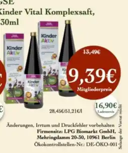 LPG Biomarkt Kinder Vital Komplexsaft Angebot