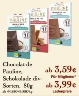 LPG Biomarkt Chocolat de Pauline, Schokolade div. Sorten Angebot