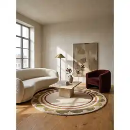 Netto Marken-Discount Wollteppich Bordüre Beige-Multicolor Ø120 cm - WENSUM Kadima Design Angebot