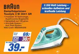 K+B Expert BRAUN Dampfbügeleisen Texstyle 3 SI 3041 GR Angebot