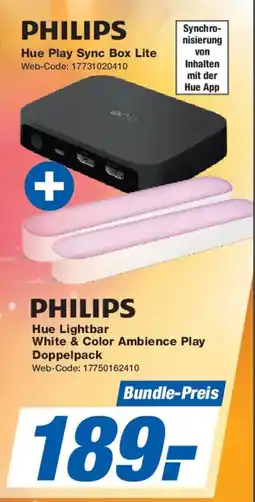 Expert PHILIPS Hue Play Sync Box Lite + Hue Lightbar White & Color Ambience Play Doppelpack Angebot