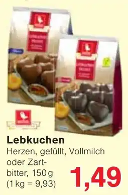 Wiglo Wunderland Lebkuchen Herzen, gefüllt, Vollmilch oder Zartbitter Angebot
