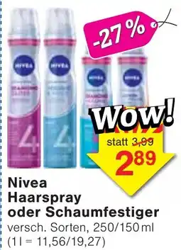 Wiglo Wunderland Nivea Haarspray oder Schaumfestiger Angebot