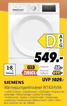 MEDIMAX SIEMENS Wärmepumpentrockner WT43HV94 Angebot