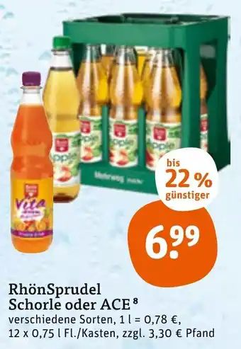 tegut RhönSprudel Schorle oder ACE 12x0,75L Angebot