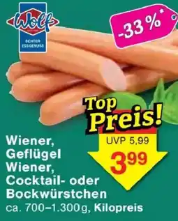 Jawoll Wolf Wiener, Geflügel Wiener, Cocktail- oder Bockwürstchen Angebot