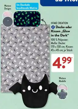 Aldi Süd HOME CREATION Decke oder Kissen „Glow in the Dark“ Angebot